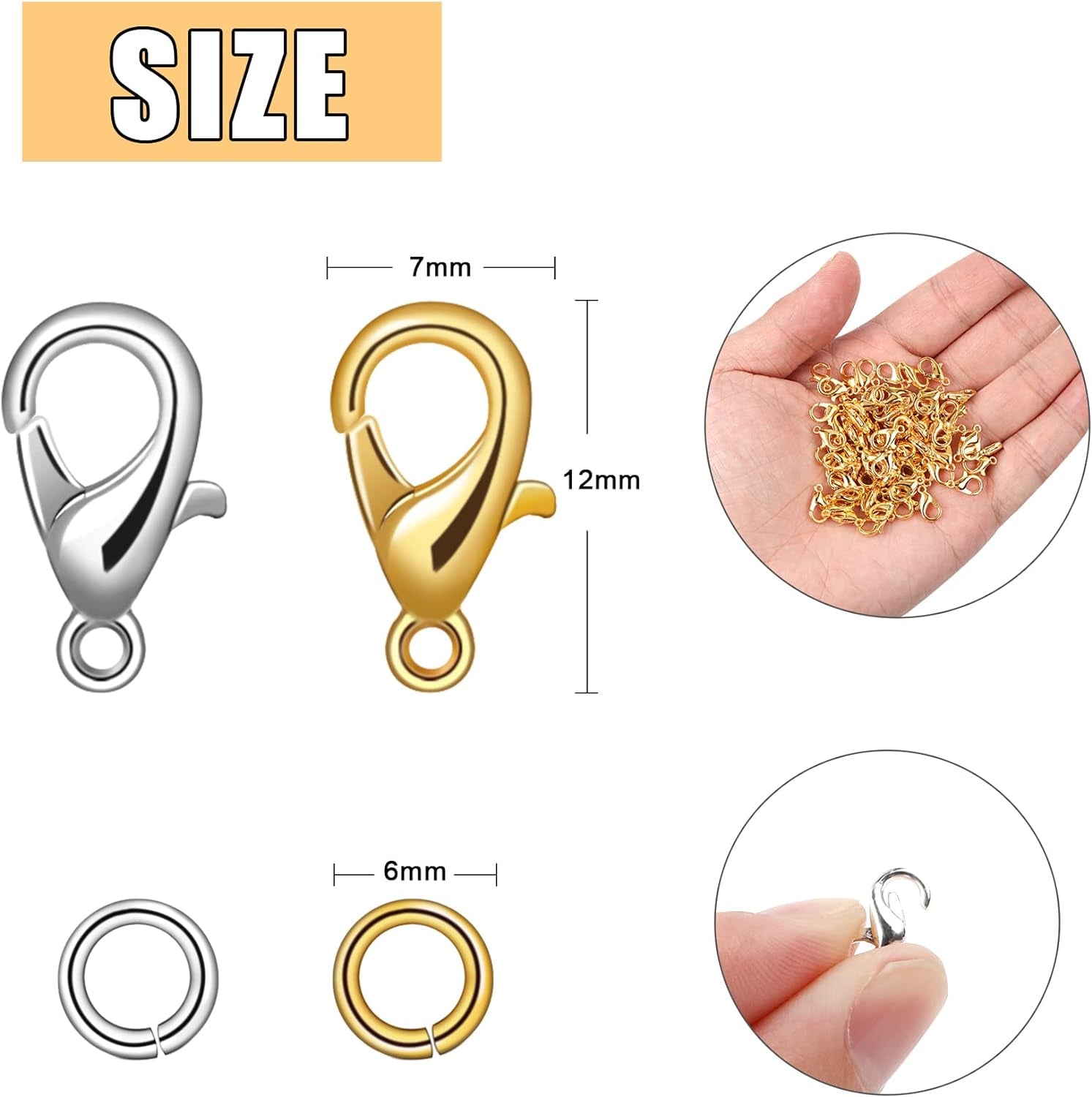 400PCS Jewelry Clasps with Open Jump Rings, Lobster Claw Clasps Silver & Gold Bracelet Necklace Clasps for DIY Jewelry Making, 12Mmx7Mm