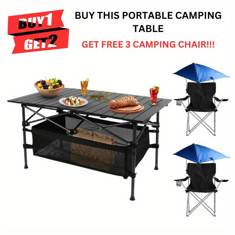 Bundle Deal: Portable Aluminum Camping Table + 2 Free Camping Chairs - Ideal for Picnic, BBQ, & Hiking