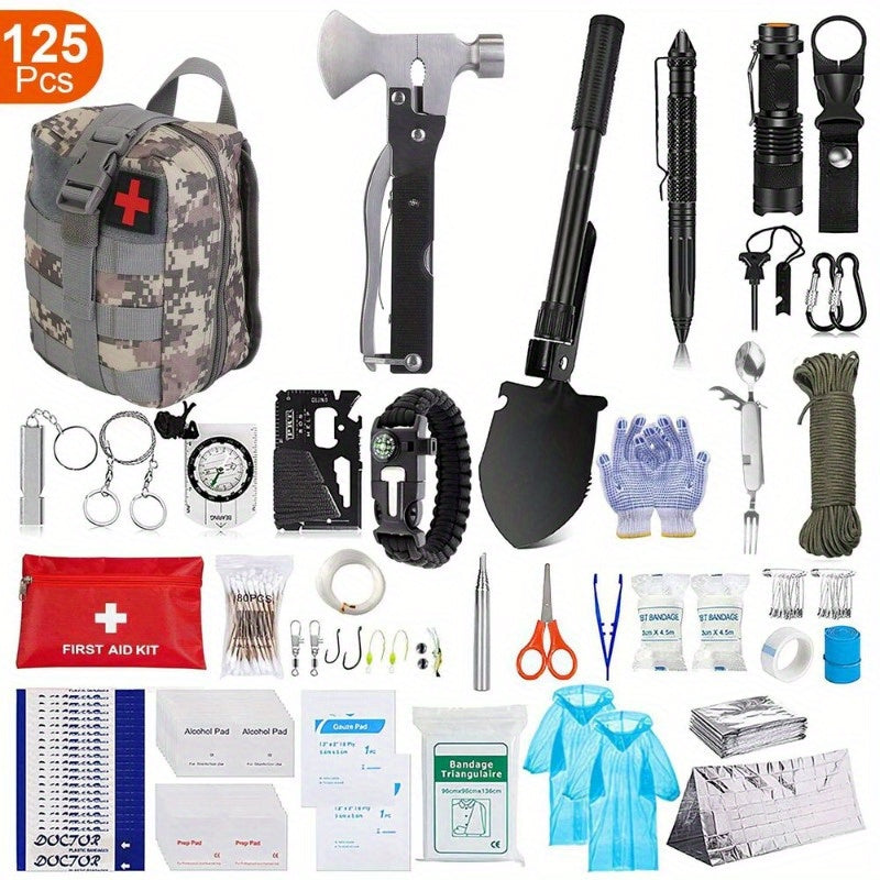 125Pcs Survival Kits Professional Emergency Survival Gear Tactical First Aid Kit Supplies for Outdoor Adventure Camping Hiking Hunting