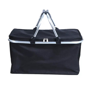 Large capacity insulated basket picnic bag picnic basket foldable shopping bag preservation bag lunch bag, Black