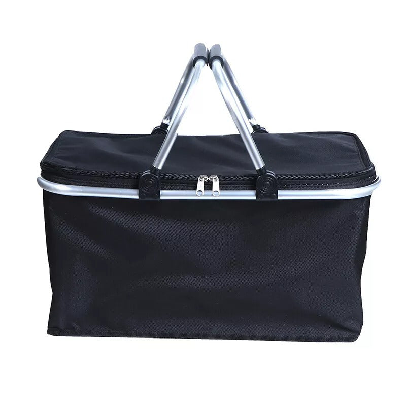 Large capacity insulated basket picnic bag picnic basket foldable shopping bag preservation bag lunch bag, Black
