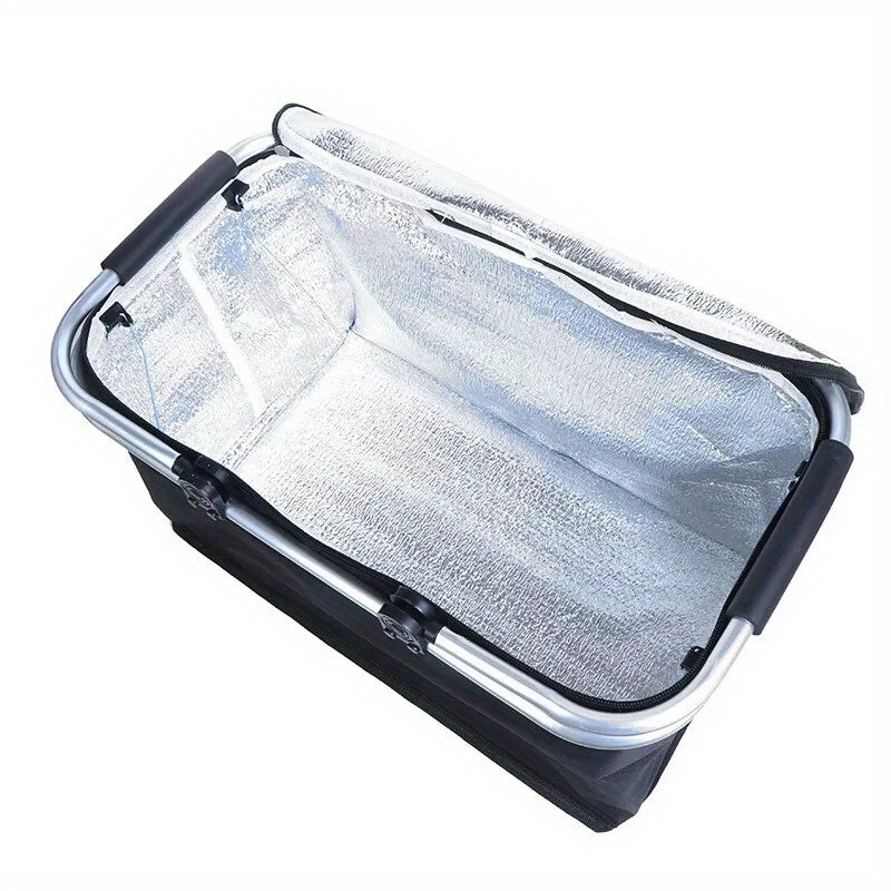 Large capacity insulated basket picnic bag picnic basket foldable shopping bag preservation bag lunch bag, Black