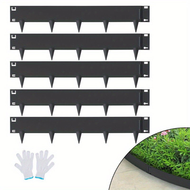 Steel Landscape Edging, 5-pack Steel Garden Edging Borders, 39" L x 3" H Strips, Hammer-in Edging Border, Bendable Metal Landscape Edging for Yard, Garden, Lawn, 3.15" Spike Height, Black