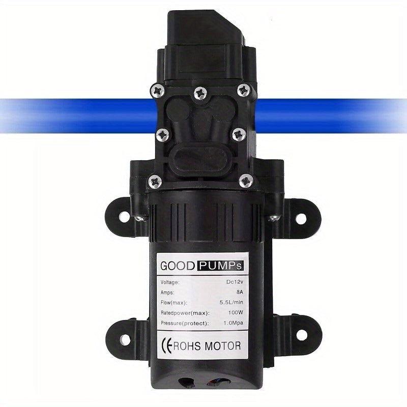 12V Water Pump with 2 Hose Clamps 123PSI Self Priming Sprayer Pump 100W Electric Diaphragm Water Pump 5.5L/Min for RV Camper Marine Boat