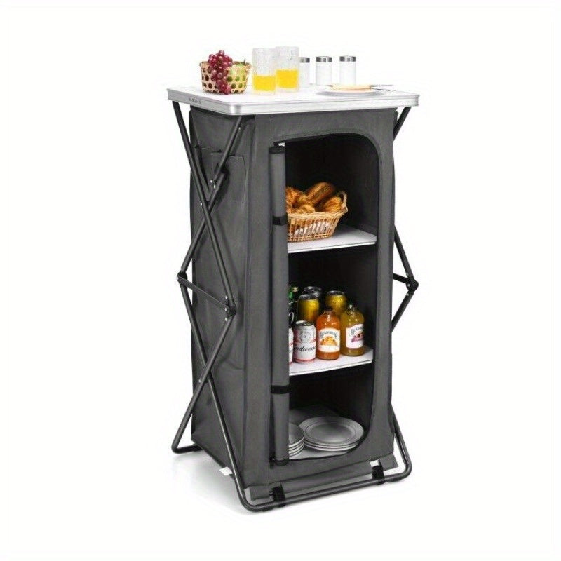 3 Tier Shelves Camping Storage Cabinet Cupboard Folding Portable w/ Carrying Bag