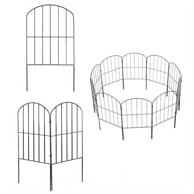 10-Piece Decorative Garden Fence - Rustproof Iron Wire Arched Barrier, 12.59" Width x 23.93" Length, for Yard, Landscape, Patio, and Outdoor Decor
