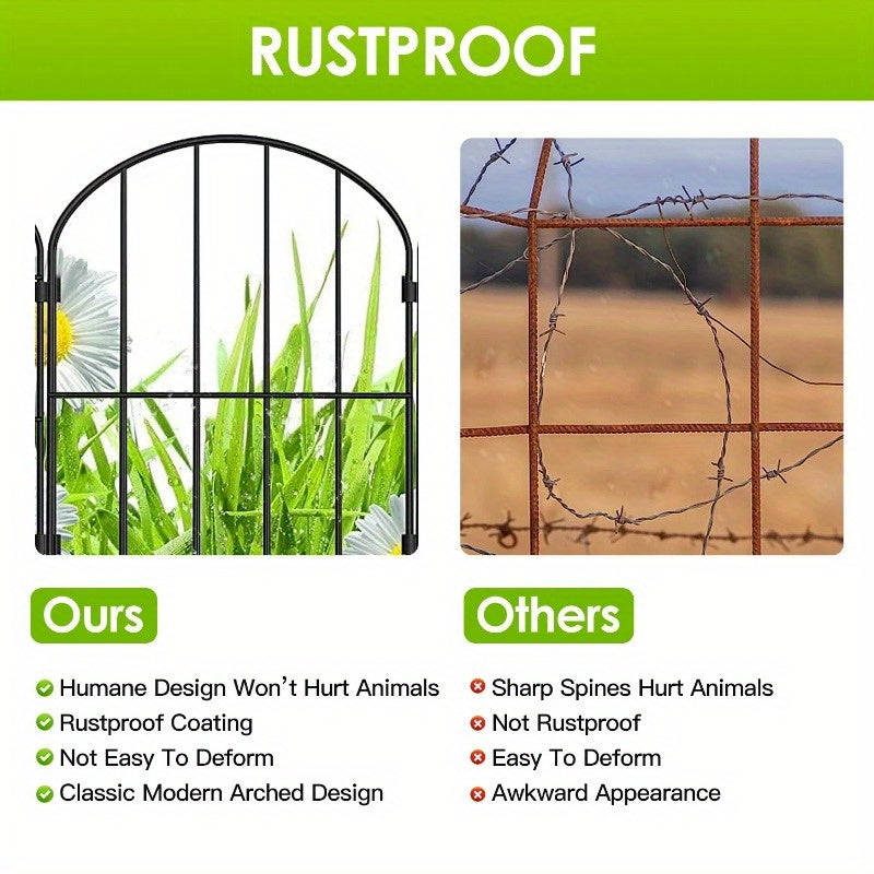 10-Piece Decorative Garden Fence - Rustproof Iron Wire Arched Barrier, 12.59" Width x 23.93" Length, for Yard, Landscape, Patio, and Outdoor Decor