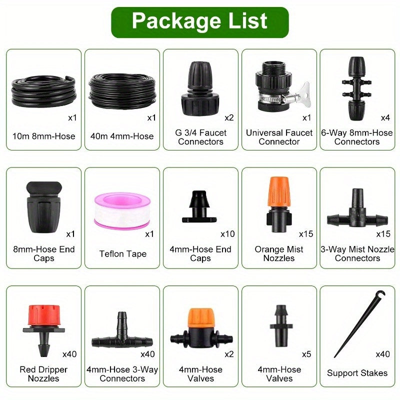 Automatic Drip Irrigation Kit - Garden Watering System for Greenhouse, Flower Bed, Patio, and Lawn