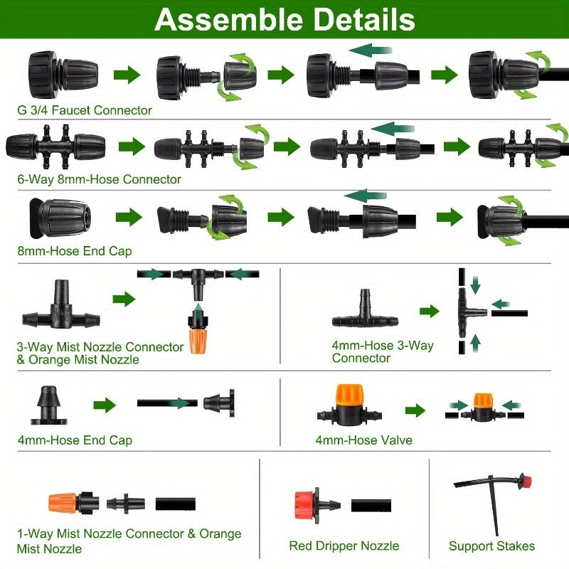 Automatic Drip Irrigation Kit - Garden Watering System for Greenhouse, Flower Bed, Patio, and Lawn