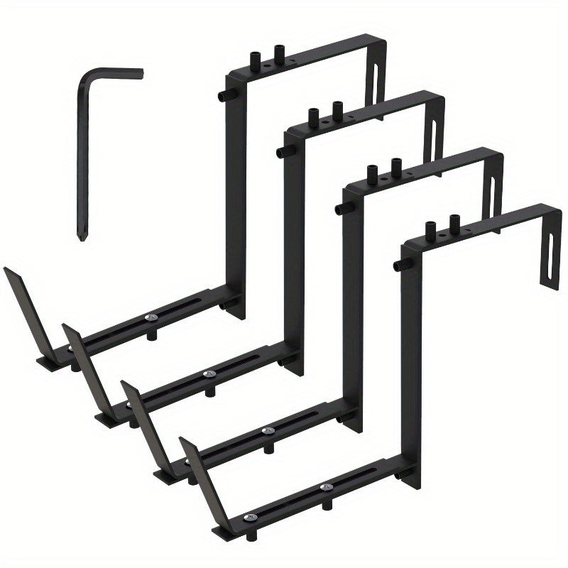 4Pcs Adjustable Planter Box Brackets - No-Drill Flower Box Holders & Railing Mounts for Windowsills, Fences, and Balconies