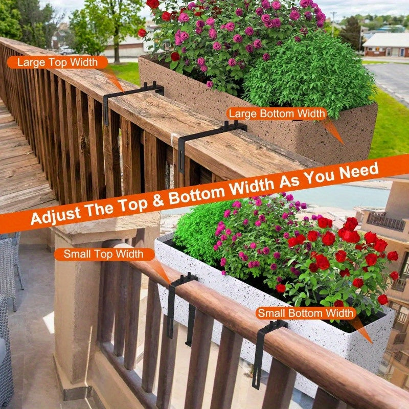4Pcs Adjustable Planter Box Brackets - No-Drill Flower Box Holders & Railing Mounts for Windowsills, Fences, and Balconies
