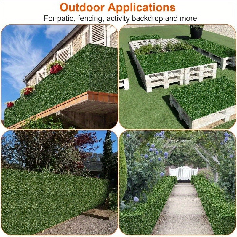 12Pcs Artificial Boxwood Hedge Panels - Privacy Screen & Grass Wall Decoration for Balcony, Garden, and Fence