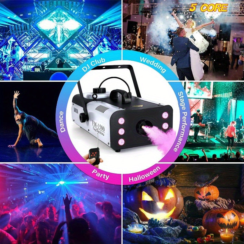 5 Core Fog Machine 1500W Smoke Machine 6000CFM Liquid Low Lying Indoor Outdoor Oil Based 2.5L Fog Maker w LED Lights Fogger for Halloween Wedding Party Christmas Stage Effect Gender Reveal FOG 1500