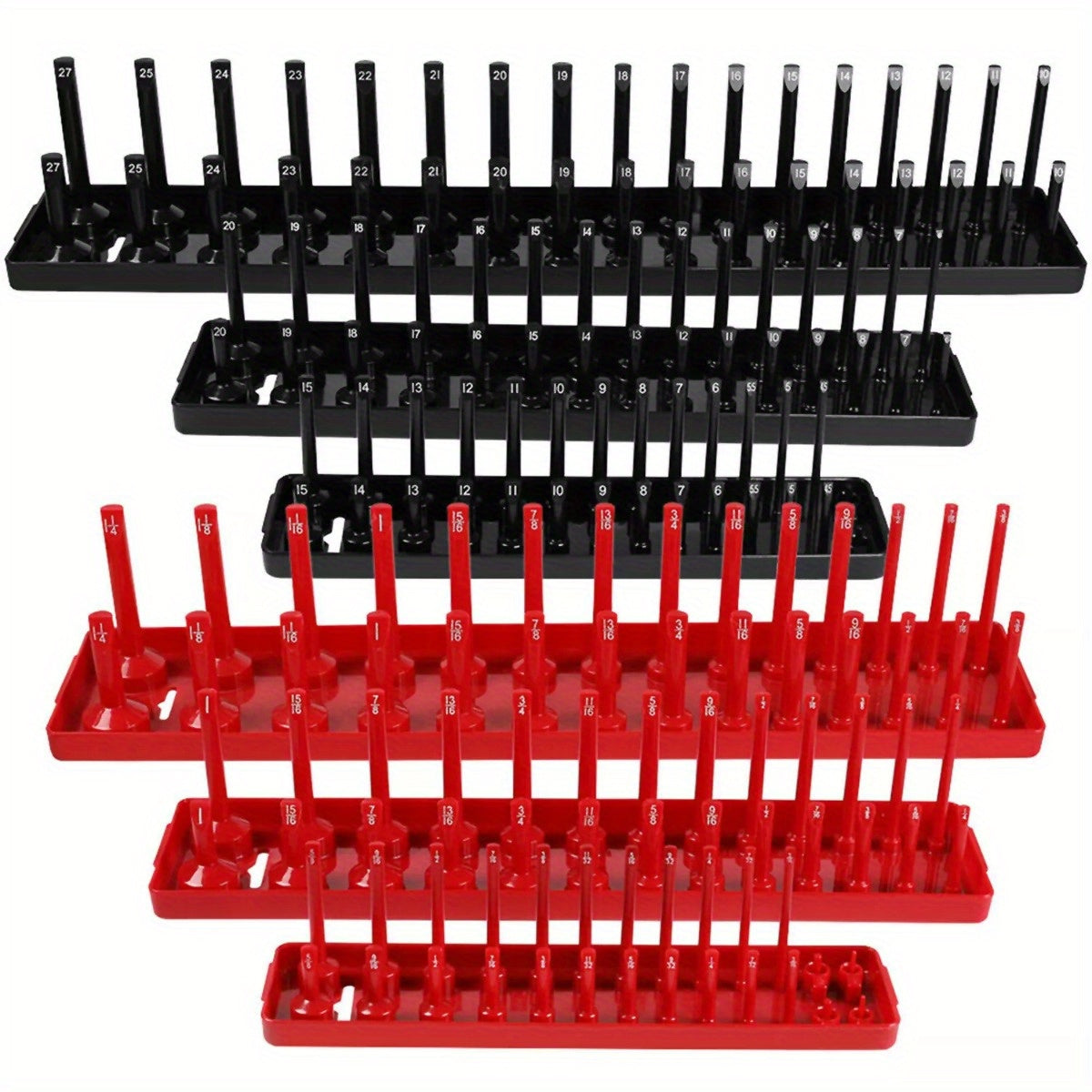 6Pcs Socket Organizer Tray Set, Holds 90 Metric and 76 SAE Sockets, 1/4", 3/8", 1/2" Drive
