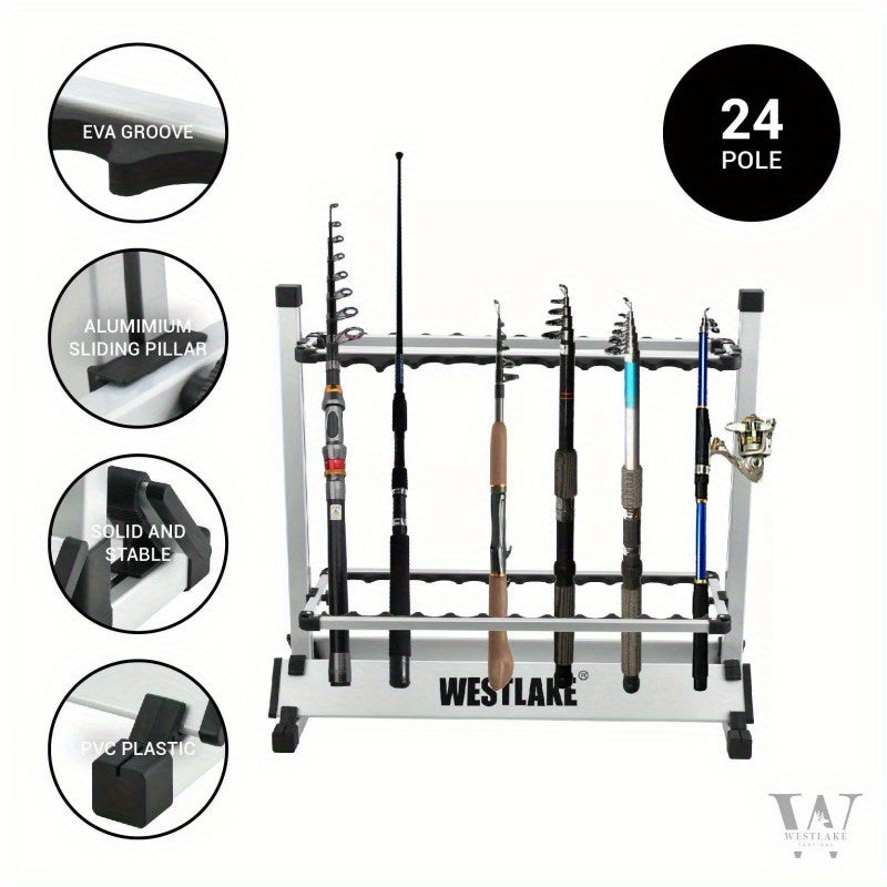 24-Rod Fishing Pole Holder | Portable Aluminum Alloy Rack Stand | Durable Fishing Storage Tool