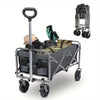 Outdoor Garden Folding Cart with Gray Cloth & Silver Frame - Compact Folding Shopping Cart for Gardening & Small Loads