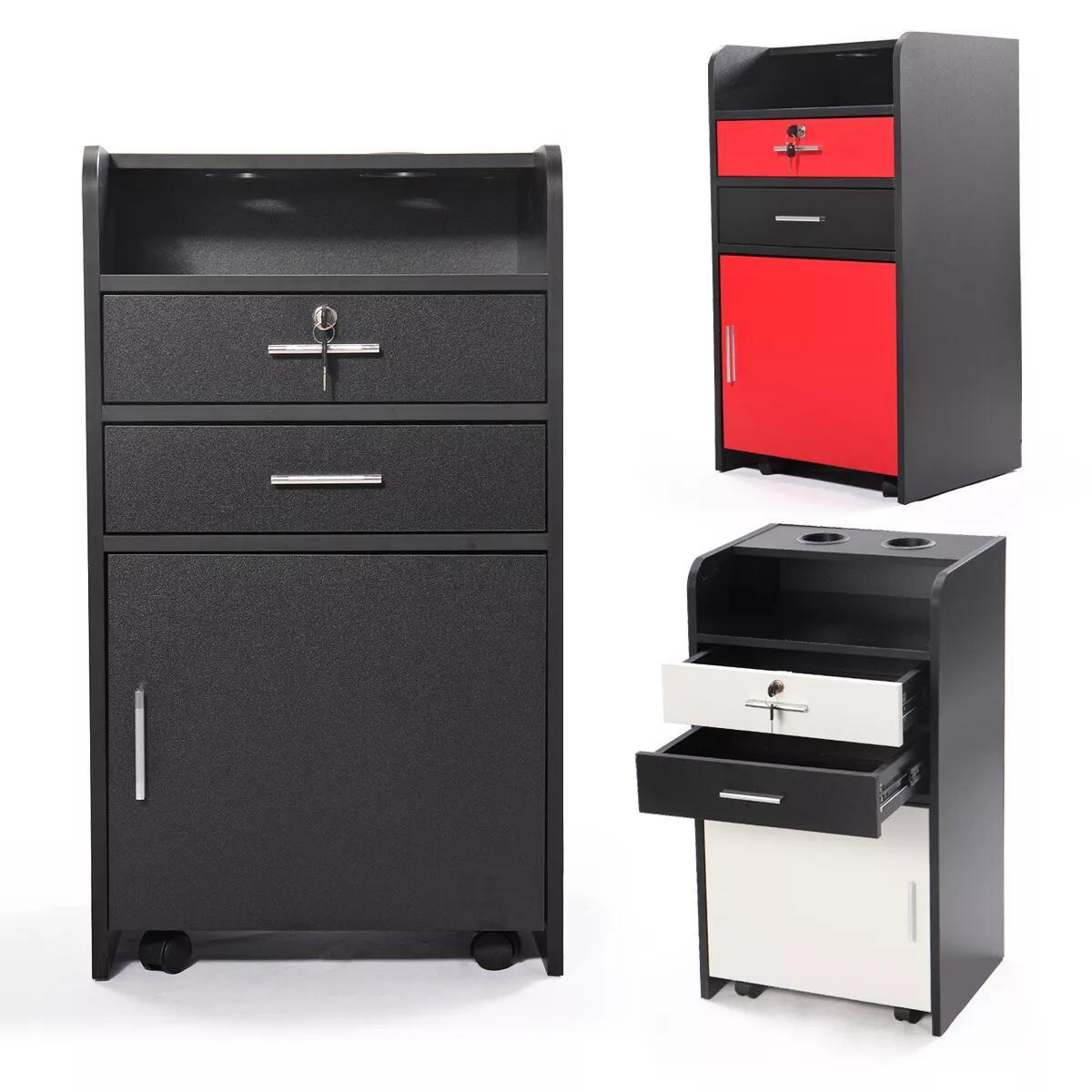 3-Layer Salon Beauty Trolley Cabinet with Wheels, Storage Drawer & 2 Hair Dryer Holders - Rolling Beauty Cart XH