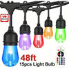 48ft Waterproof RGB LED Cafe String Lights with 15 S14 Bulbs – Perfect for Backyard Decor & Outdoor Parties
