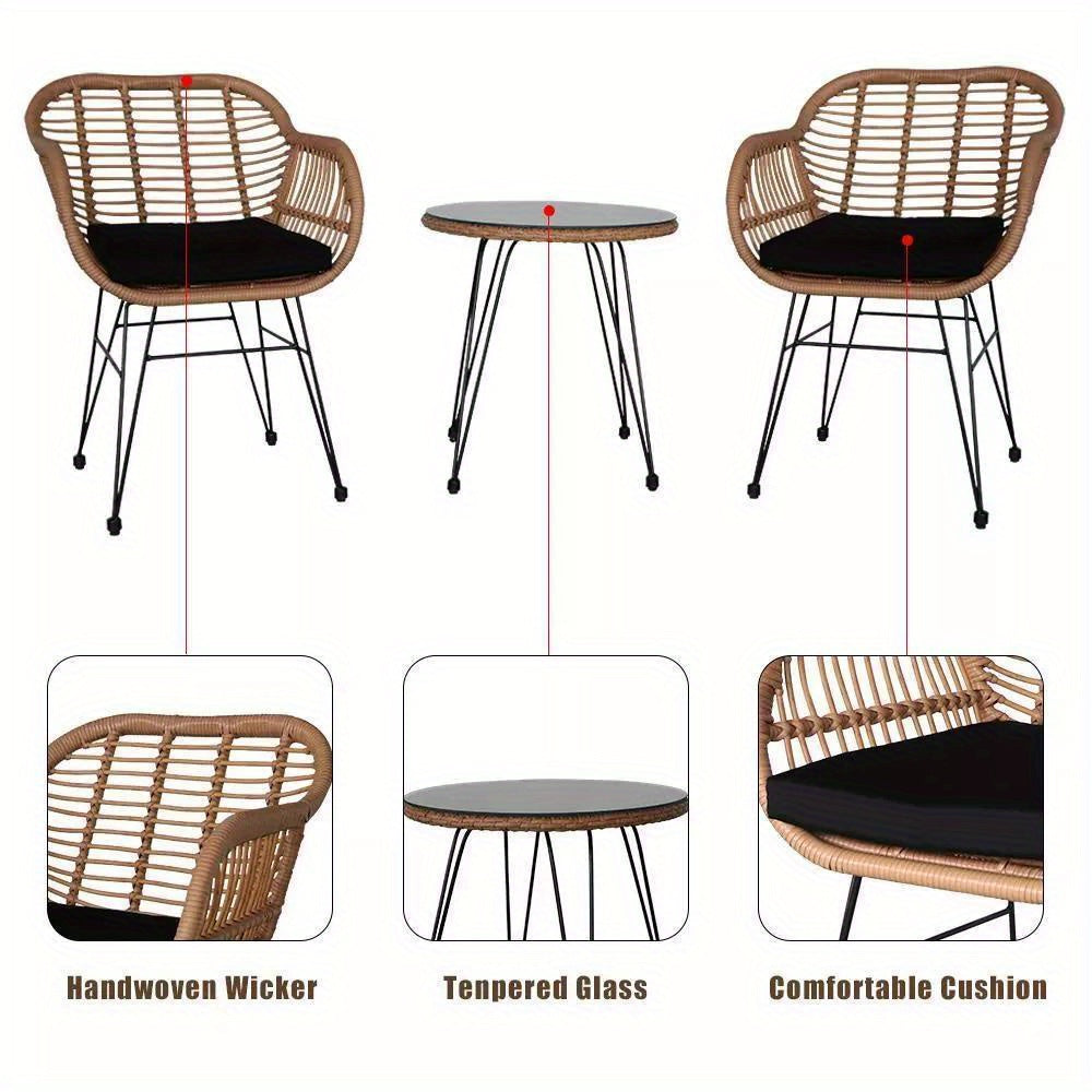 3piece Wicker Rattan Patio Outdoor Furniture Conversation Bistro Set Garden New