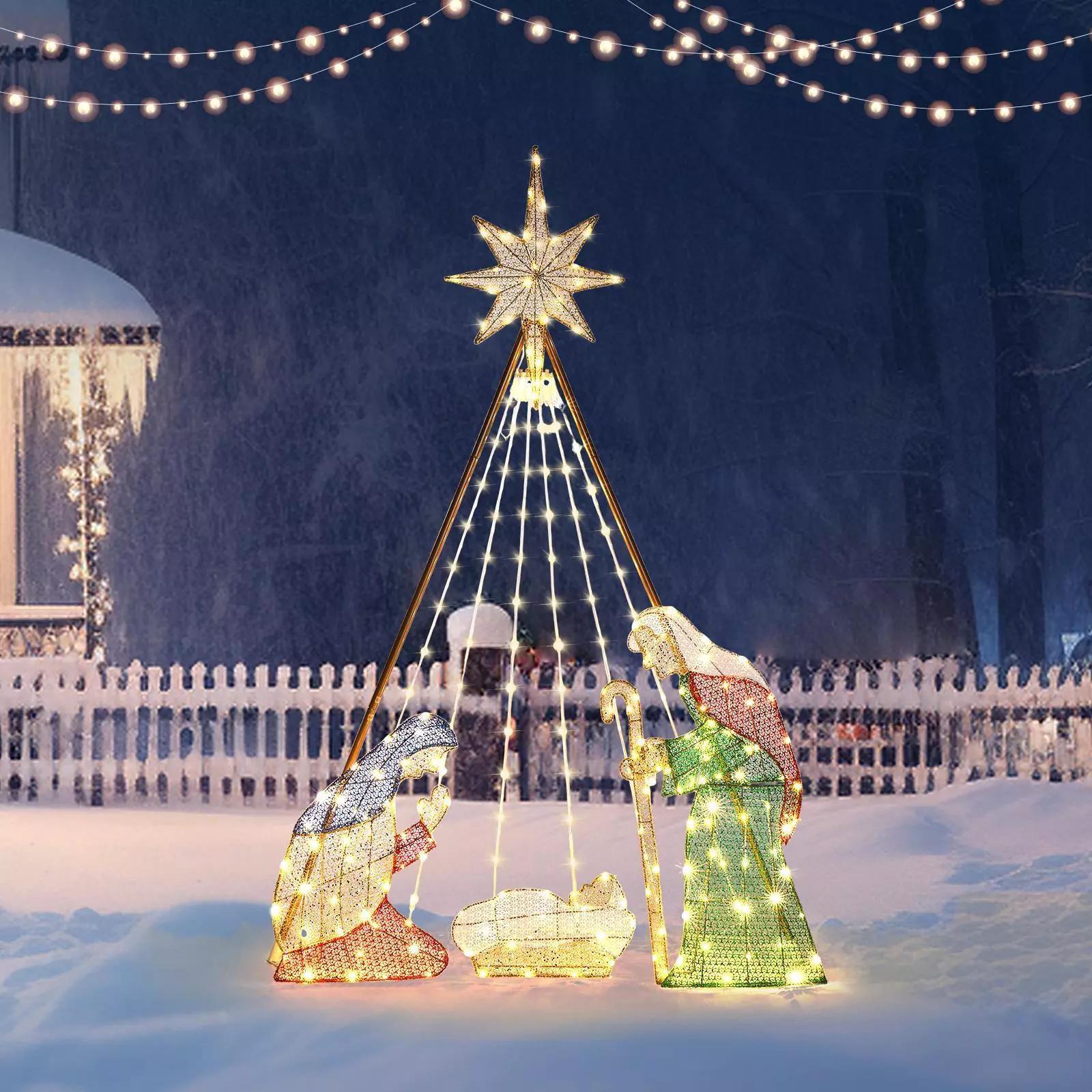 6ft Christmas Nativity Set Lighted Nativity Scene Christmas Outdoor Decor w/LEDs