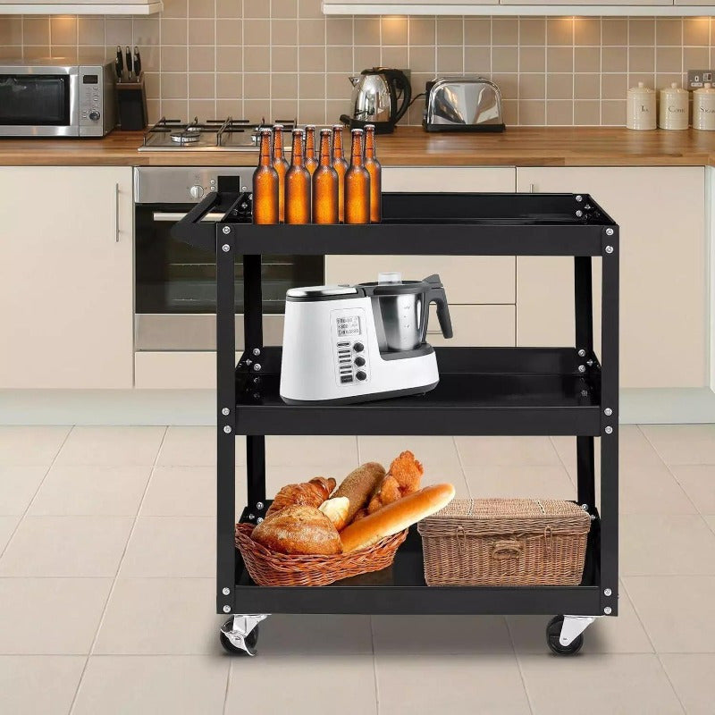 3 Shelves Rolling Tool Cart with Wheels for Warehouse & Repair Shop Service Cart