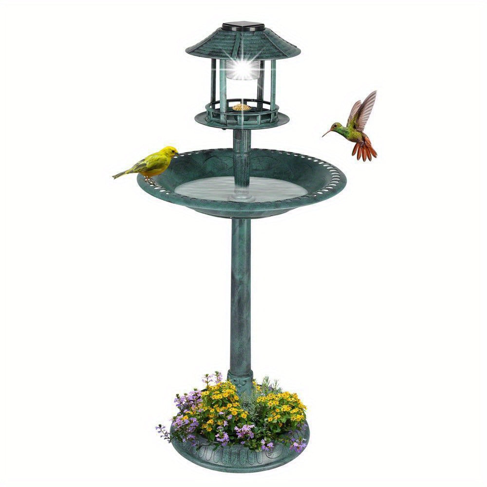 42Inch Height Plastic Round Bird Bath with Solar Light & Sturdy Base for Outdoor Garden