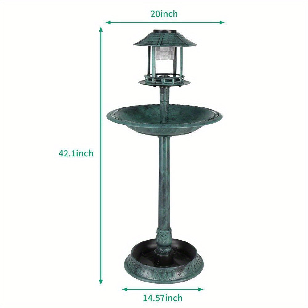 42Inch Height Plastic Round Bird Bath with Solar Light & Sturdy Base for Outdoor Garden