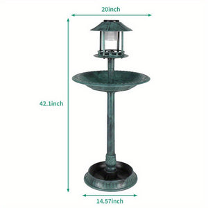 42Inch Height Plastic Round Bird Bath with Solar Light & Sturdy Base for Outdoor Garden