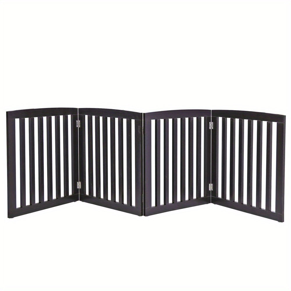 24Inches Entryway Wood Foldable Pet Dog Gate Fence 4 Panels Freestanding, Brown