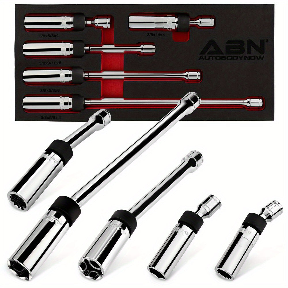 Magnetic Spark Plug Socket Set – 5-Piece 6-Point & 12-Point Swivel Spark Plug Removal Tool Kit with 3/8" Drive, Chrome Vanadium Steel, EVA Storage Case