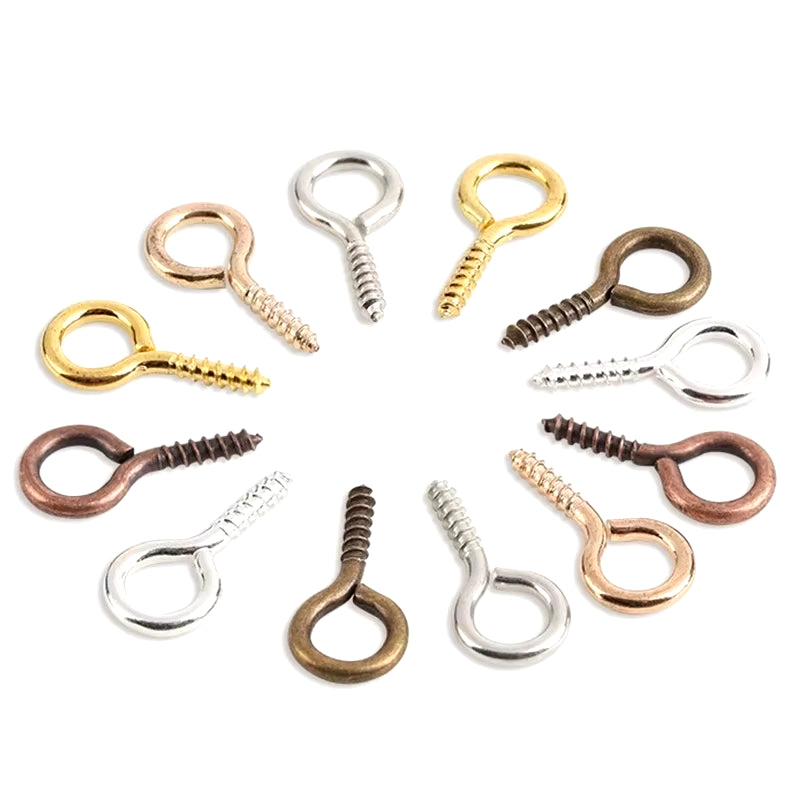 200Pcs Small Tiny Mini Eye Pins Eyepins Hooks Eyelets Screw Threaded Gold Color Clasps Hooks Jewelry Findings for Making DIY