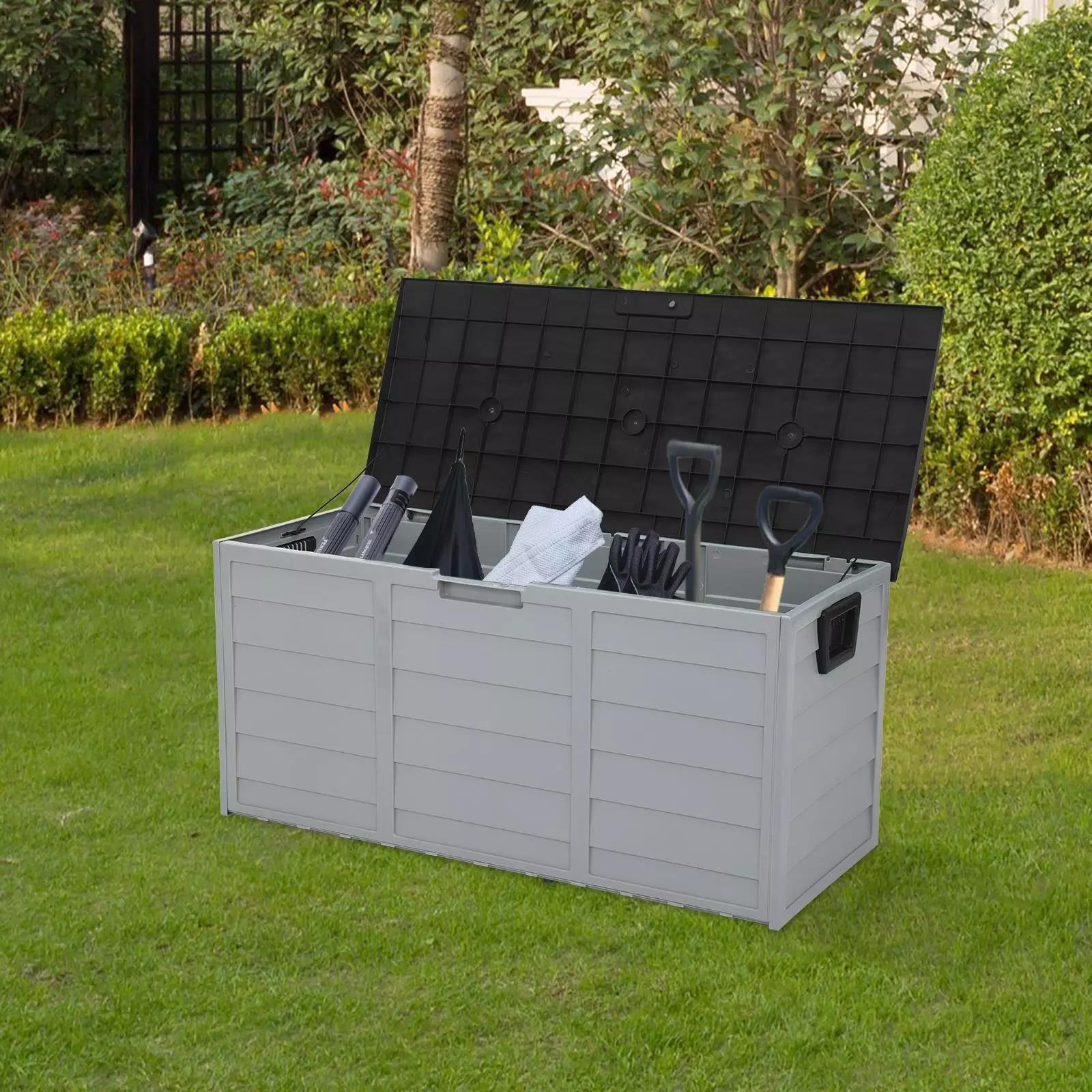 Garden Storage Box 75 gal Black Outdoor Tool Case Cushion Organizer with Wheels