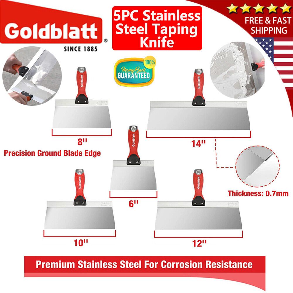 5PCS Stainless Steel Taping Knife 6'' 8''10''12'' 14'' Drywall Knives
