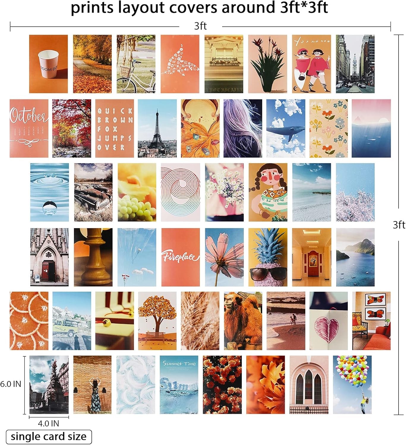 Wall Collage Kit Aesthetic Pictures, Room Decor for Teen Girls Bedroom Aesthetic, Photo Wall Collage Kit, Collage Kit for Wall Aesthetic, Boho Pictures Wall Decor (50 PCS 4X6 Inch) (Peach Teal)