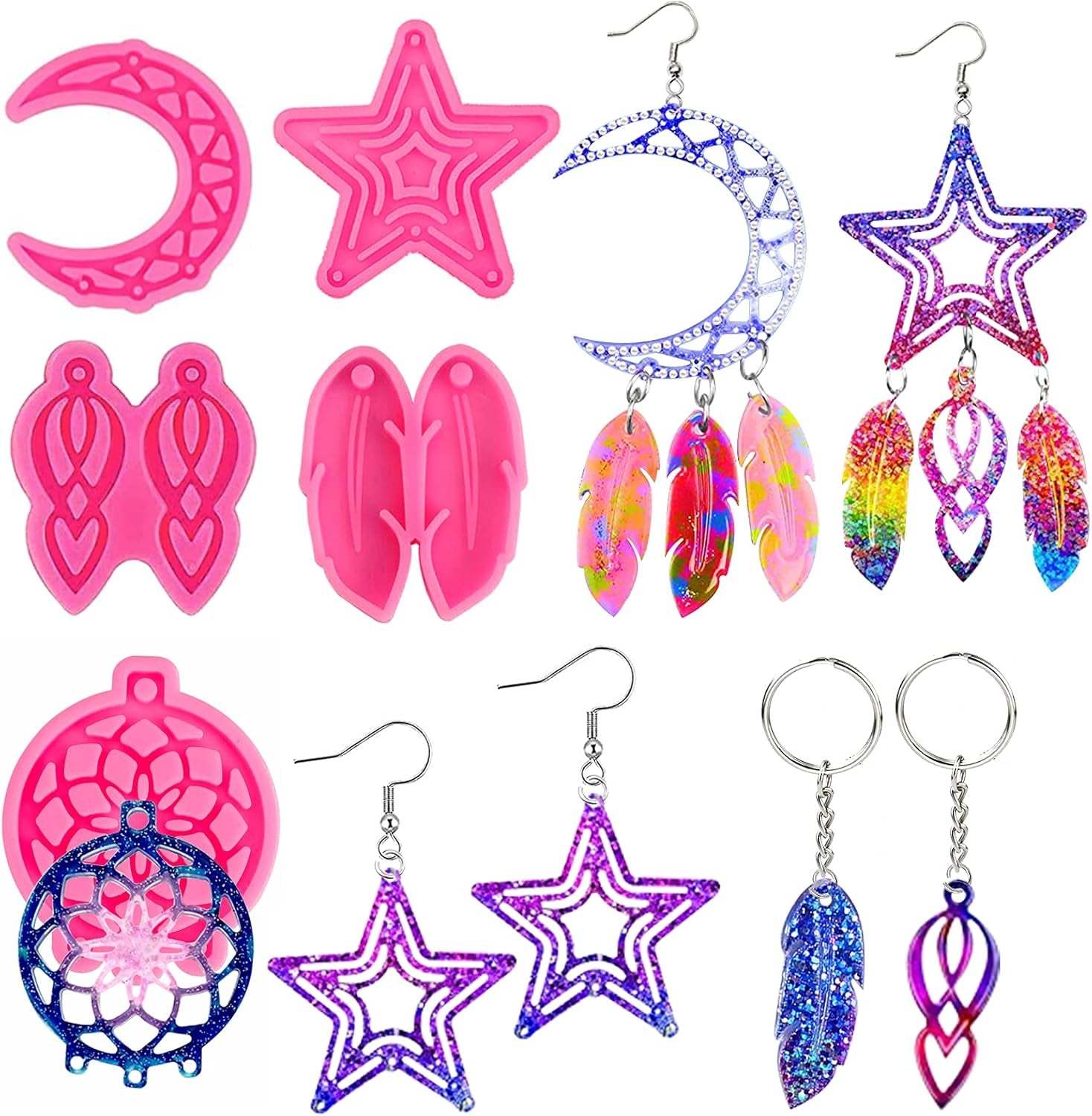 42Pcs Resin Molds-Silicone Resin Molds Earring/Pendant Wall Hanging Christmas Decoration-Epoxy Resin Molds Keychain Making Set with 35 PCS Tools for DIY Gift Crafts Making