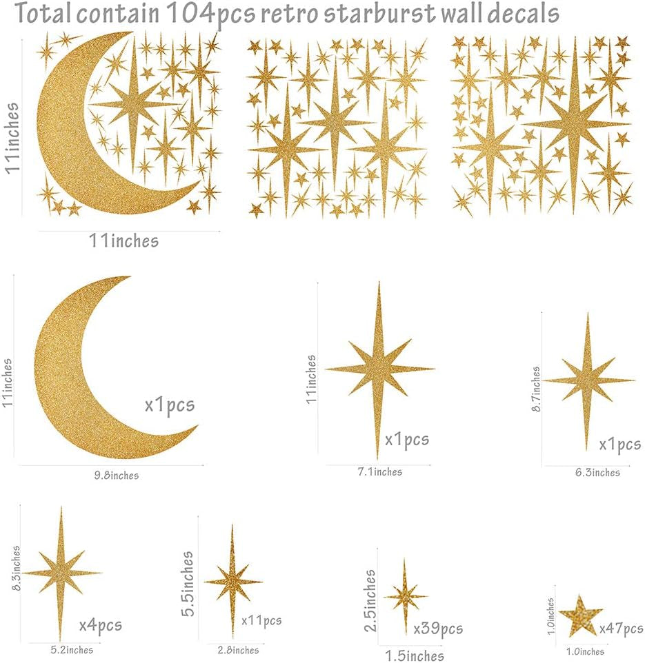 Retro Starburst Wall Decals Star Wall Stickers Atomic Star Wall Decals Star Wall Decals Girls Room Wall Decals Peel and Stick Moon Wall Decals