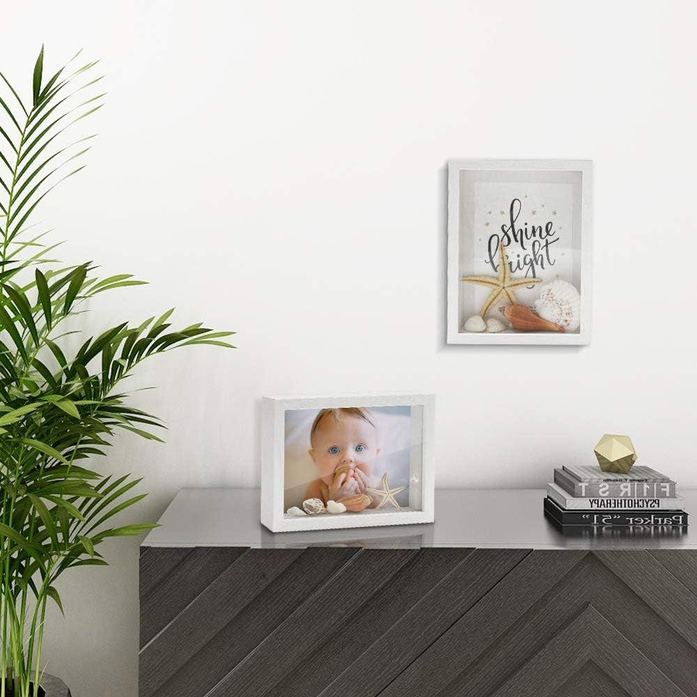 Shadow Box Frame 5X7 6X8, Pet Memorial Shadow Box, Deep Display Cases White 5X7 Picture Frames Desk Wall Mount Wooden, Birthday Wedding Gift for Family Friends, Set of 2