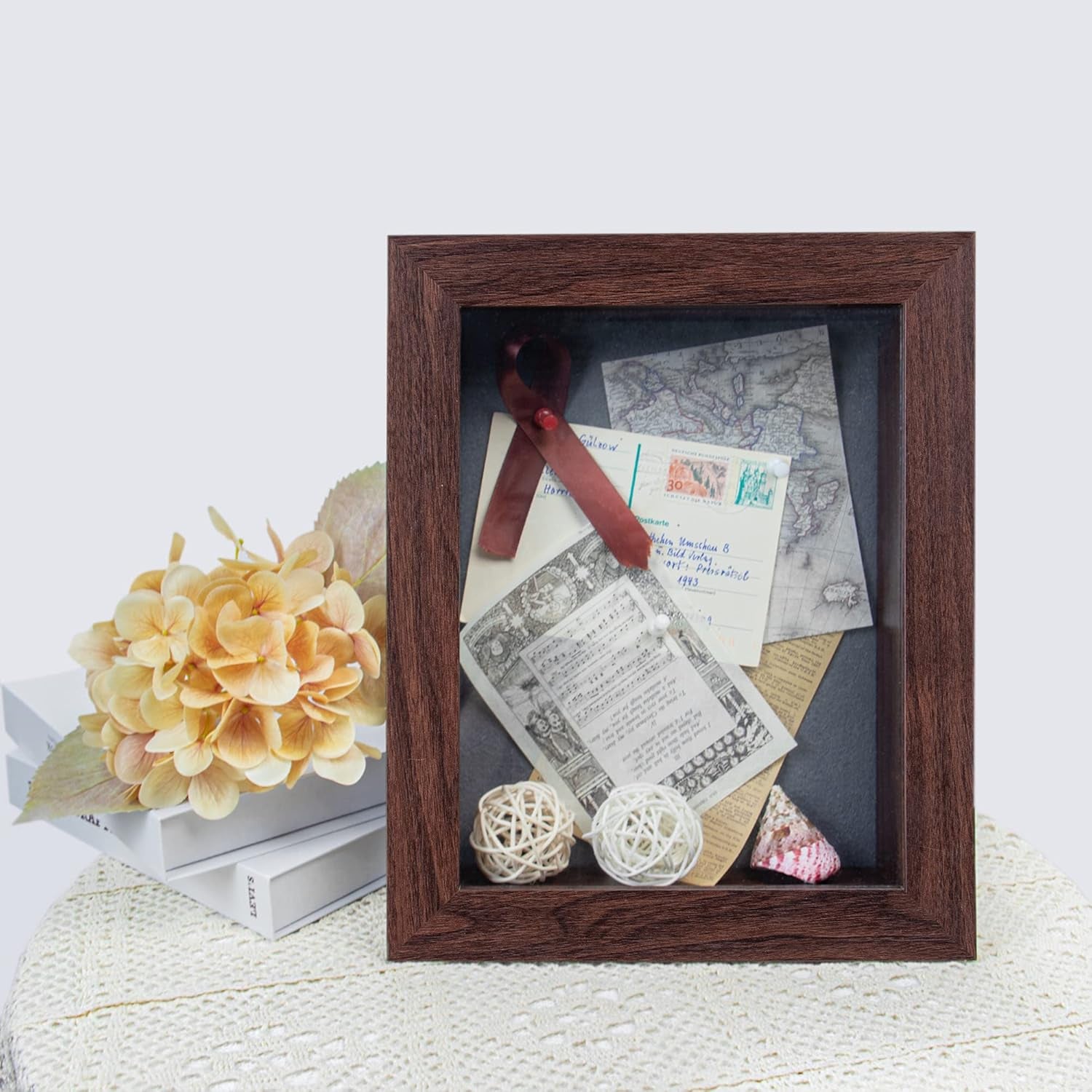 , 8X10.5 Shadow Box Frame, Display Box for Art, Memorabilia, Medals, Wedding Memories, Plane Tickets, Brochures, 6 Pins Included (8X10.5, Walnut, 1-Pack)