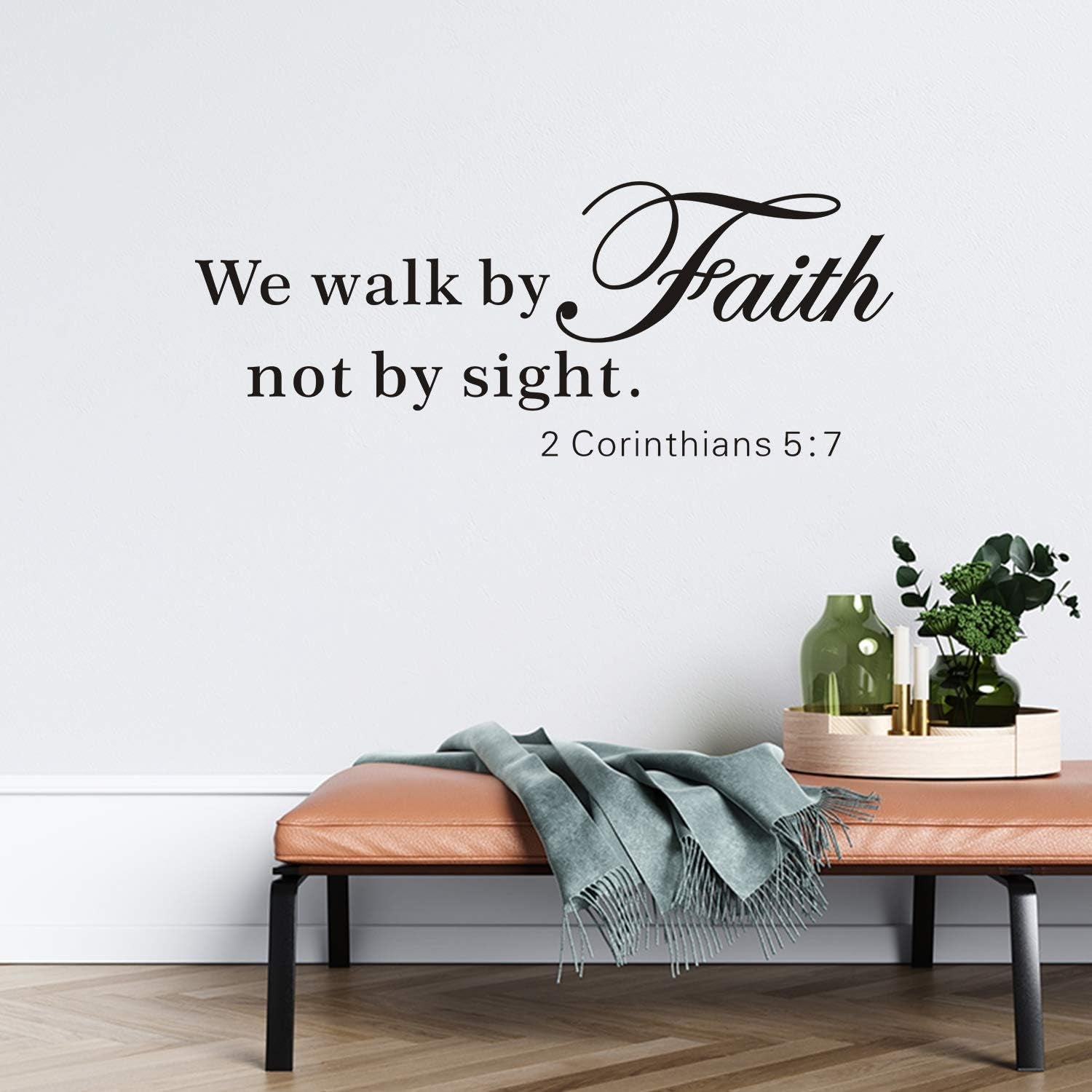 Wall Decals for Living Room, Bible Verse Wall Decal, Quotes Inspirational Biblical Christian Religious Faith Scripture Phrase Home Art Decor Vinyl Stickers We Walk by Faith Not by Sight 23"X9"