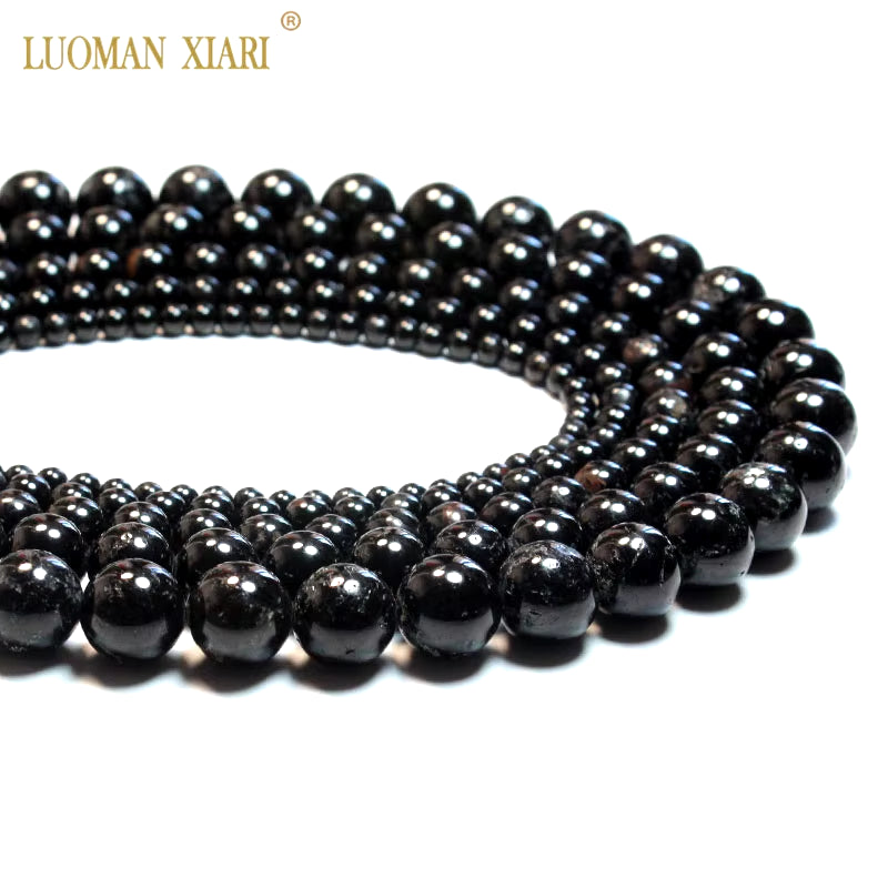 Fine 100% Natural Black Tourmaline Stone round Gemstone Beads for Jewelry Making DIY Bracelet Necklace 4/6/8/10/12 Mm