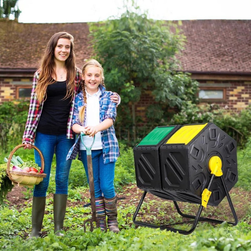 2PCS - 37Gal Large Chamber Compost Tumbler Composter w/ 2 Sliding Doors 360° Fast