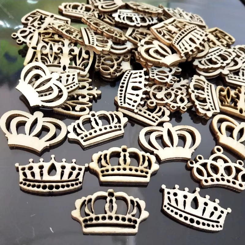 50Pcs Wooden Embellishments Flower Butterfly Shape Cutouts DIY Scrapbooking Crafts Wooden Crown Pieces Discs Wood Slice Ornament