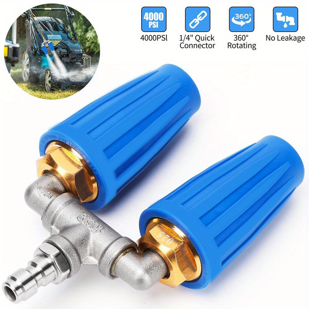 360° Rotating Pressure Washer Dual Turbo Nozzle 1/4" Quick Connector 2.5 Orifice