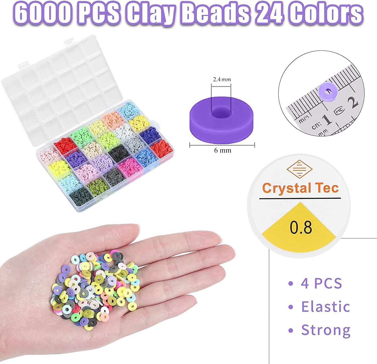 6000 Pcs Clay Heishi Beads for Bracelets, Flat Letter Clay Beads for DIY Jewelry Making Necklace Earring Bracelets round Beads Kit