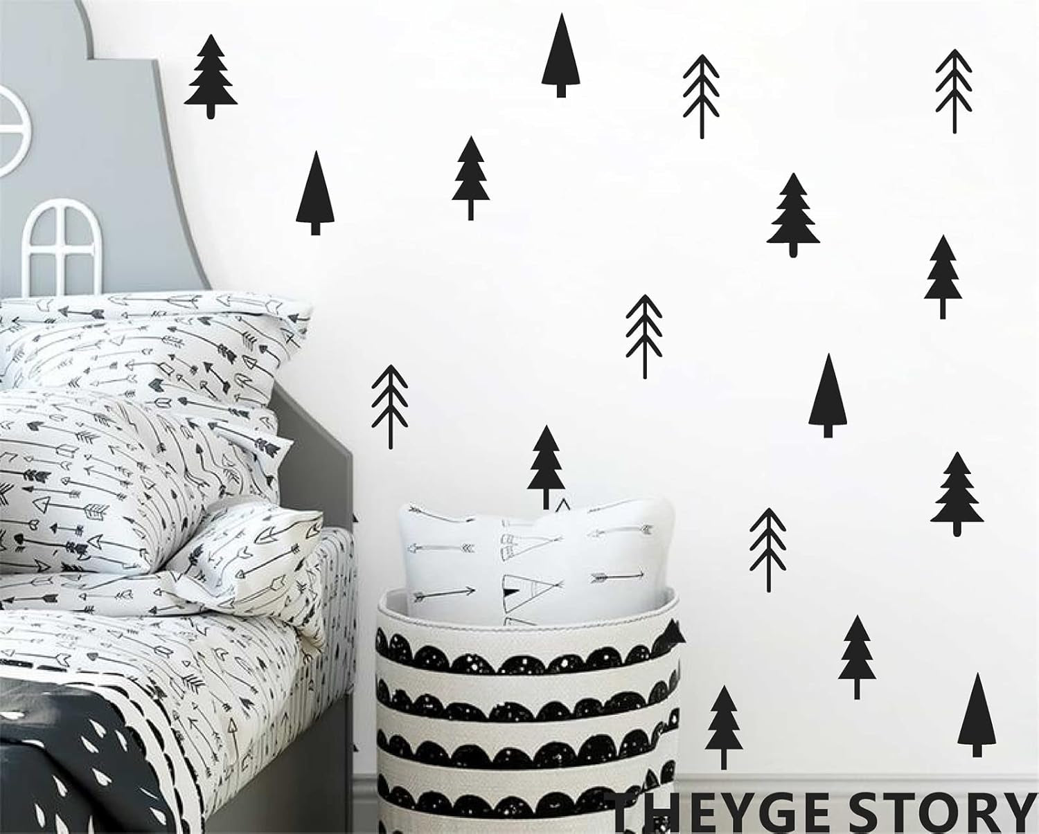 Small Pine Tree Wall Sticker Vinyl Black Tree Wall Decal Forest Tree Wall Stickers Pine Tree Wall Decals for Kids Room Bedroom Nursery Decor, Black Trees