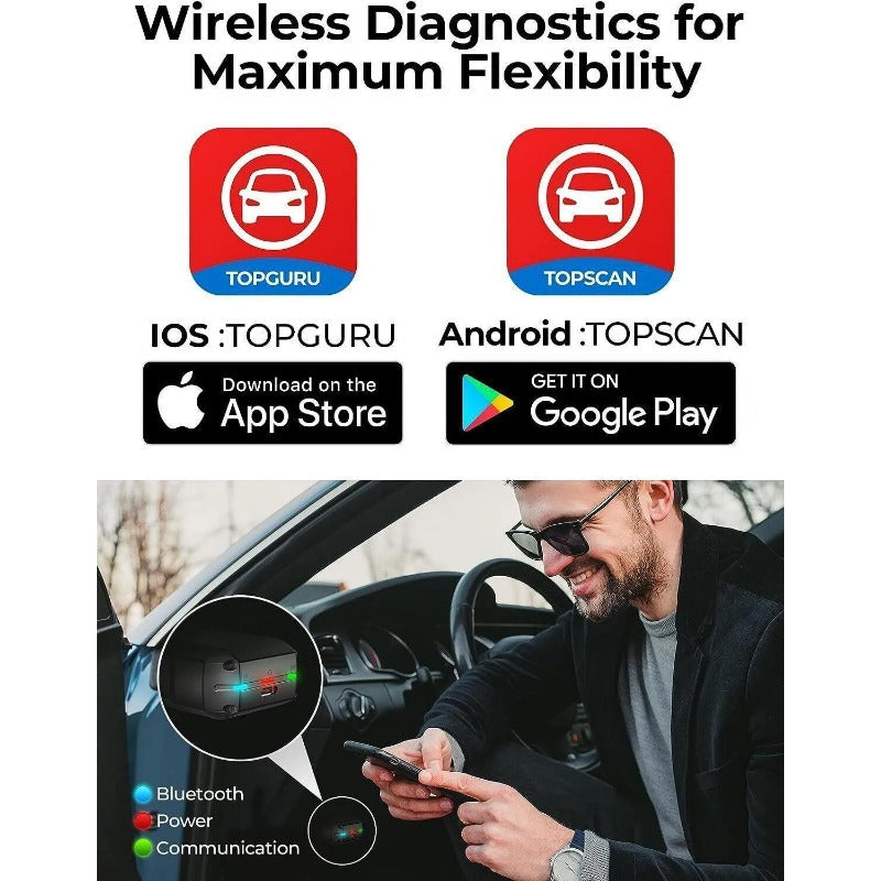 2025 NEW OBD2 Scanner Bluetooth Code Reader – Full System Car Diagnostic Tool for All Vehicles, ABS SRS Transmission Engine Check, Live Data, Active Tests, Reset Functions, Auto VIN, iOS & Android Compatible