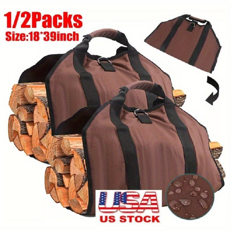 Firewood Log Basket Bag Heavy Duty Waxed Canvas Log Tote Bag Holder for Fireplace