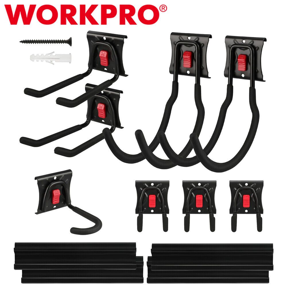 Heavy Duty Garden Tool Organizer Wall Mount 64" 8 Hooks Hangers 4 Rails