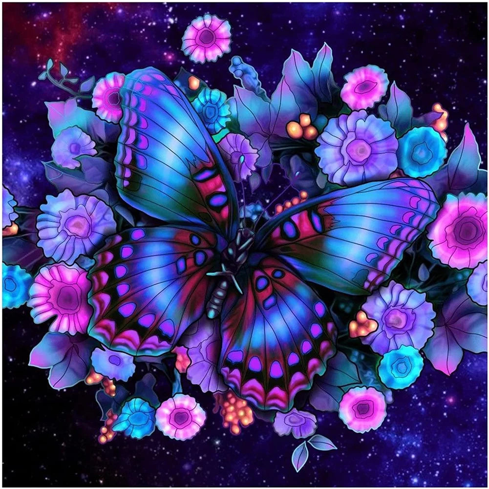 Diamond Painting Kits for Adults Beginners, DIY 5D Butterfly Diamond Painting Kits round Full Drill Diamond Art Kits Flowers Picture Arts Craft for Home Wall Art Decor 11.8X11.8 Inch