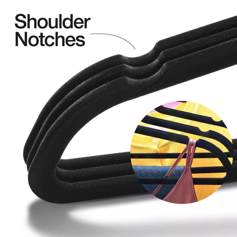 50 Pack Clothes Suit Hangers Velvet Hangers, Heavy duty, Non slip Black Premium